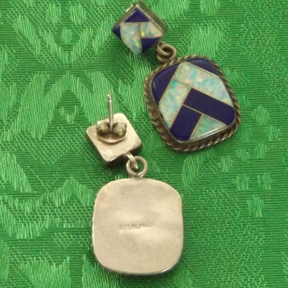 Black Onyx & Abalone Shell Inlay Silver Earrings - image 5